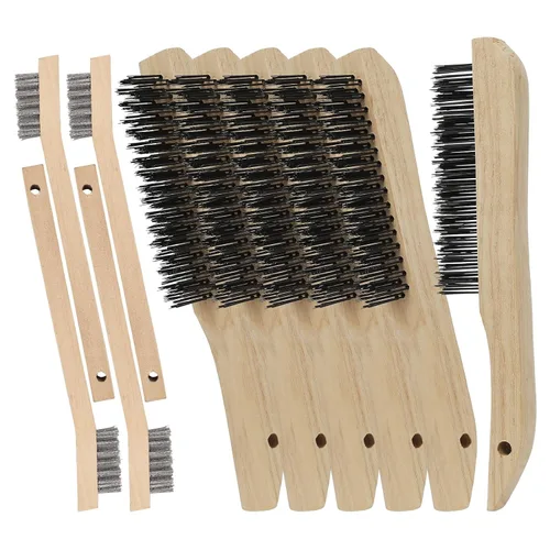 Miniatura 7 de VASTOOLS Paquete de 6 cepillos de alambre para limpiar escoria de soldadura, óxido y polvo. Cepillo de acero al carbono resistente de 10 pulgadas