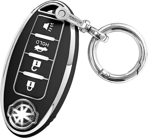 Funda para llavero con llavero/llavero, funda de TPU suave de 4 botones, compatible con llave de automóvil Versa Sentra, ect (negro)