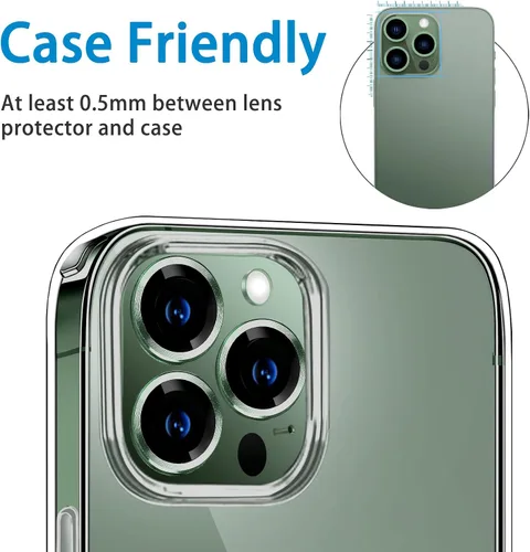 Miniatura 3 de Compatible con iPhone 13 Pro para iPhone 13 Pro Max, protector de lente de cámara antiarañazos, vidrio templado 9H, protector de cámara de metal a