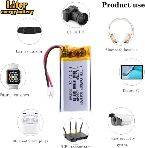 Miniatura 4 de Liter 3.7V 300mAh 402040 Lipo Batería recargable de iones de polímero de litio con conector JST 0.079 in