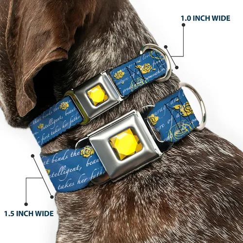 Miniatura 2 de Buckle-Down Collar de perro con hebilla de cinturón de seguridad, con texto de la historia de la Bella y la Bestia, 1 pulgada de ancho, se adapta a