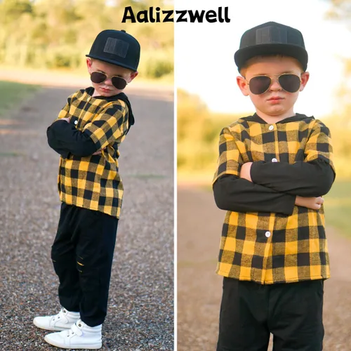Miniatura 3 de Aalizzwell Conjunto de sudadera con capucha a cuadros para niños pequeños