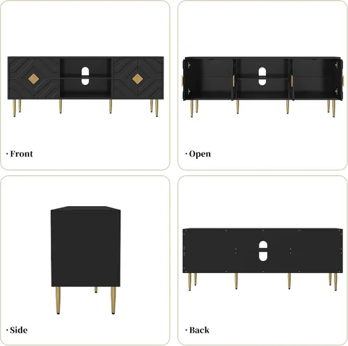 Miniatura 3 de HLR Soporte de TV negro moderno de 63 pulgadas para TV de 65/70/75 pulgadas, centro de entretenimiento con gabinete de almacenamiento, consola de TV