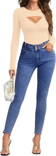 Miniatura 4 de HERLOLLYCHIPS Camiseta de manga larga para mujer, con corte frontal, acanalada, sexy, casual, elegante, para otoño