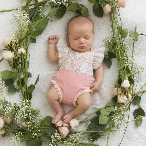 Miniatura 5 de ForBaysy Accesorios de Fotografía para Recién Nacidos Conjunto de Niña Mameluco de Encaje a Juego con Linda Diadema de Flores Vestido para Recién