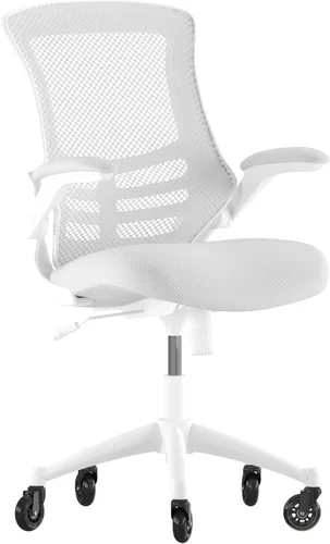 Miniatura 15 de Flash Furniture Kelista Silla de oficina ergonómica giratoria de malla negra con brazos abatibles y ruedas transparentes