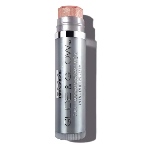 MODE Glide & Glow - Resaltador 3 en 1, color cremoso, rubor en barra de maquillaje, brillo brillante de larga duración para ojos, mejillas, labios,