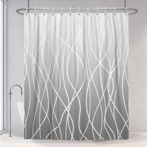 Miniatura 38 de Cortina de ducha pequeña a rayas gris claro degradado para baño, 36 x 72 pulgadas, juego de cortina de ducha geométrica para cabina de RV