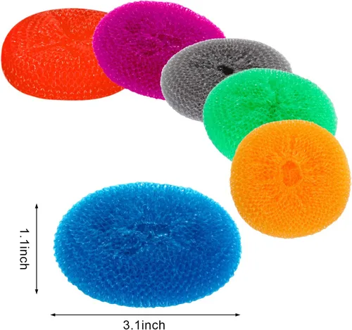Miniatura 2 de Blulu Estropajos de plástico para platos, almohadilla redonda de nailon, almohadillas de malla que no rayan (colores arcoíris, 15 piezas)