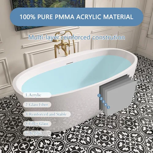 Miniatura 6 de Bañera independiente de 59 pulgadas, bañera independiente de acrílico puro, elegante y contemporánea, con certificación cUPC SY5850