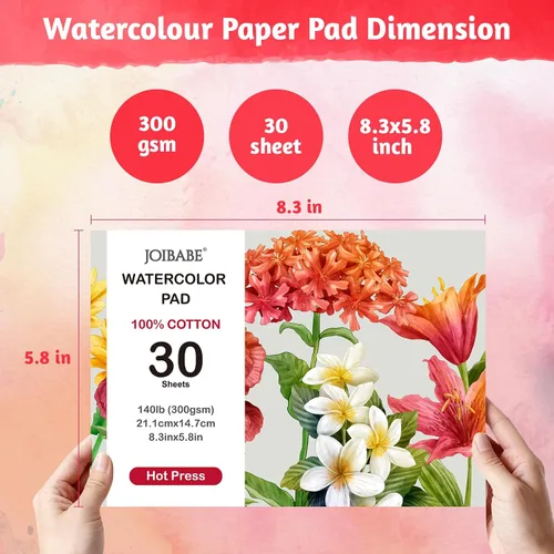Miniatura 3 de Bloc de papel de acuarela, 30 hojas de prensa en caliente A5 (8.3 x 5.8), papel de acuarela, 140 lb/300 GSM, almohadilla de color de agua rasgable