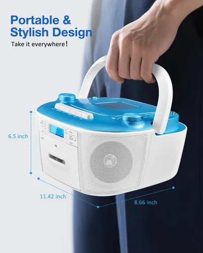 Miniatura 8 de Gelielim Combo de reproductor de CD y casete portátil - Reproductor de cinta de casete Boombox con radio AM FM, reproductor de CD Boom Box