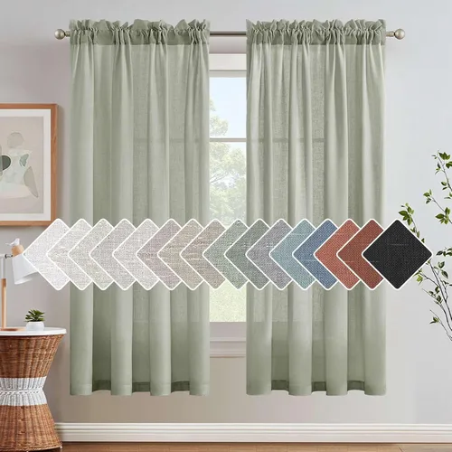 Miniatura 33 de H.VERSAILTEX Cortinas de Lino con Textura Filtradoras de Luz para Tratamiento de Ventanas de Sala de Estar, Cortinas Naturales Duraderas