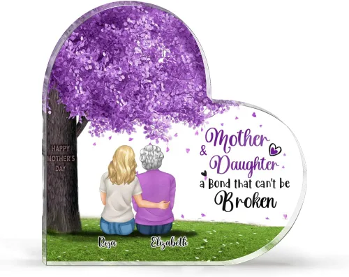 Miniatura 10 de GOSSBY Placa transparente personalizada (madre y 3 hijas) Madre e hijas, placa de acrílico con forma de corazón con nombre personalizado, mamá Madre