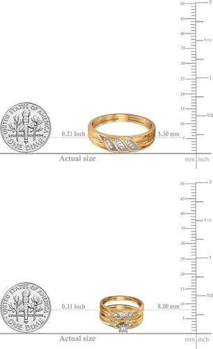 Miniatura 5 de Dazzlingrock Collection 0.10 ctw Round White Diamond Illusion Engagement Trio Ring Set for Him & Her in Yellow Plated Sterling Silver