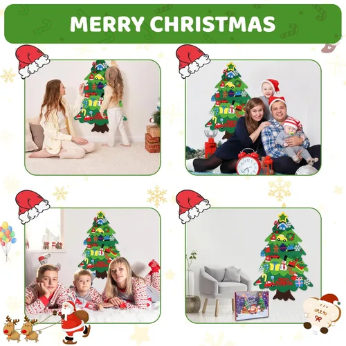 Miniatura 7 de Onekka Árbol de Navidad de fieltro para niños pequeños con 32 adornos desmontables + calendario de Adviento de muñeco de nieve, 3.2 pies, mi primer