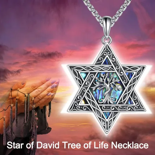 Miniatura 4 de CRMAD Collar de plata de ley con cruz de David, símbolo de paz, urnas, árbol de la vida, concha de abulón, joyería judía para mujeres y hombres