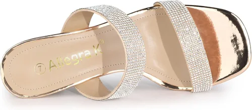 Miniatura 5 de Allegra K Sandalias de tacón grueso con diamantes de imitación para mujer, M