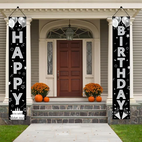 Miniatura 4 de Suministros de fiesta de feliz cumpleaños, letrero de porche y decoración de fondo para hombres y mujeres, cumpleaños de 16 a 90 años