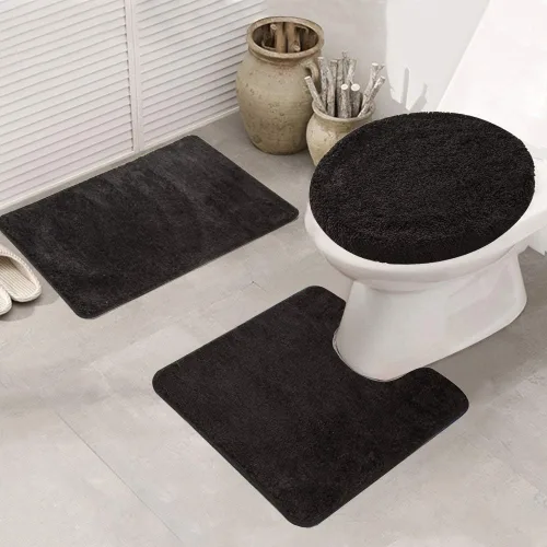 Miniatura 12 de Juego de 2 tapetes de baño de espuma viscoelástica de adoquines, suaves, absorbentes, antideslizantes, para inodoro, ducha, baño, alfombra Negro