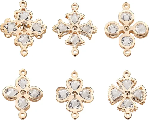 Miniatura 2 de Cheriswelry Colgantes de corazón de diamantes de imitación de oro claro, colgante de aleación colgante de cristal brillante, abalorios de flores 3