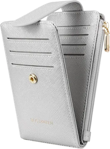 Miniatura 7 de BOSTANTEN - Billetera delgada para mujer, pequeña, con bloqueo RFID, tarjetero de cuero plegable con cremallera y bolsillo para monedas, Pequeña