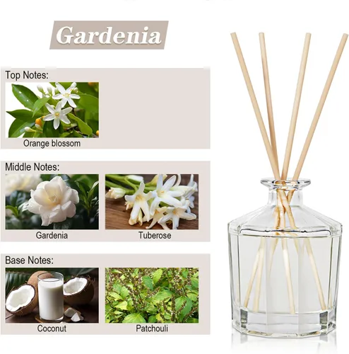 Miniatura 2 de L'odeur Vill Difusor de varillas Gardenia de 8.5 onzas, difusor de baño con 10 varillas, difusor perfumado de aceite esencial para el hogar, juego
