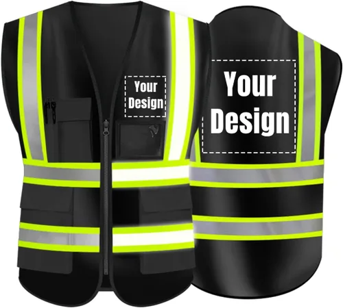 Chaleco de Seguridad Reflectante de Alta Visibilidad Personalizable con Logo y 5 Bolsillos Hi Vis Chaleco Ropa de Trabajo Protectora para Exteriores