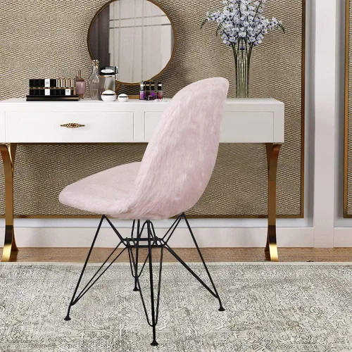 Miniatura 7 de GIA Juego de 1 funda de piel sintética con patas de metal contemporáneas sin brazos y funda extraíble para silla, color rosa champán