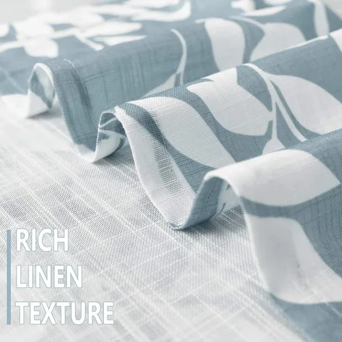 Miniatura 5 de Treatmentex Cortinas azules de cocina de 24 pulgadas con estampado de hojas blancas cortas para ventanas pequeñas, 2 paneles