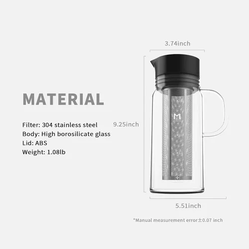 Miniatura 6 de Cafetera de café frío, jarra de café helado de 34 oz/1 L con filtro de acero inoxidable extraíble, jarra de cerveza fría de vidrio para café helado