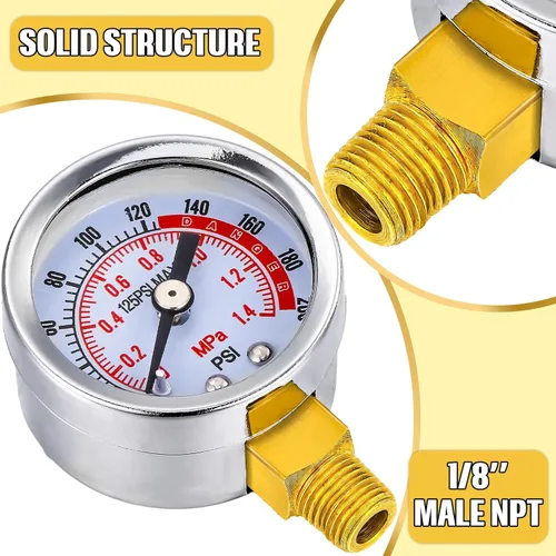 Miniatura 4 de Xuhal 4 Piezas Medidor de Presión de Aire 0-200 PSI - Conexión NPT Macho de 1/8'', Montaje Lateral Inferior, Medidor de Compresor de Aire con Esfera