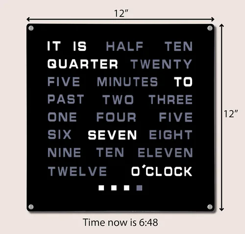 Miniatura 2 de Tech Tools Reloj LED Word - Muestra la hora como texto - Alimentado por adaptador de CA (12 x 12 pulgadas)