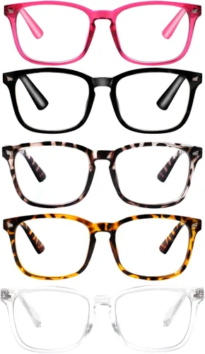 Miniatura 8 de Paquete de 5 lentes de lectura con bloqueo de luz azul, lectores de bisagra de resorte para mujeres y hombres, anteojos nerd con filtro anti rayos