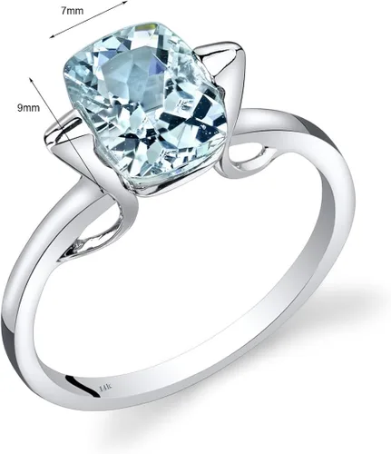 Miniatura 2 de Peora Anillo solitario flotante aguamarina para mujer oro blanco de 14 quilates piedra natal de piedras preciosas auténticas 175 quilates en total