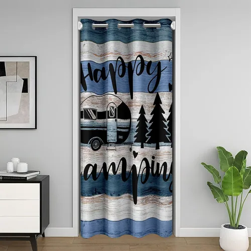 Miniatura 11 de Happy - Cortina opaca para puerta de campamento para jóvenes adultos, caravana, caravana, viajes, 34 pulgadas de ancho x 80 pulgadas de largo