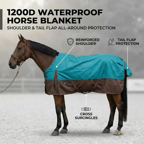 Miniatura 8 de 1200Denier - Manta impermeable y transpirable para caballo (63.8 in), color azul