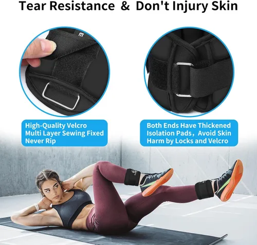 Miniatura 5 de ELEAMY Pesas de tobillo para mujeres y hombres, pares de 0.5 libras, 1 libra, 2 libras, 3 libras, para caminar, correr, yoga, fitness, tela de seda