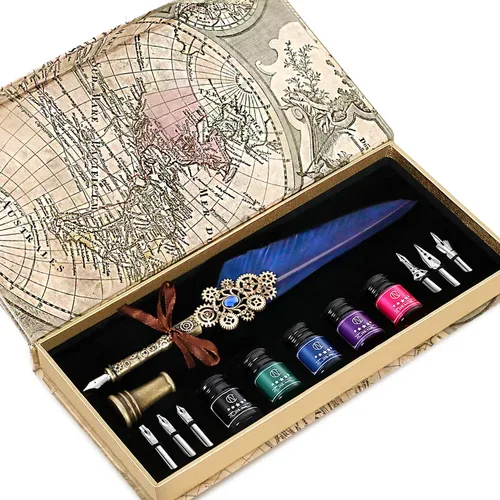 NC El juego de tinta incluye 5 botellas de tinta y 6 puntas de acero inoxidable reemplazables, 1 bolígrafo de engranaje, juego de bolígrafos de