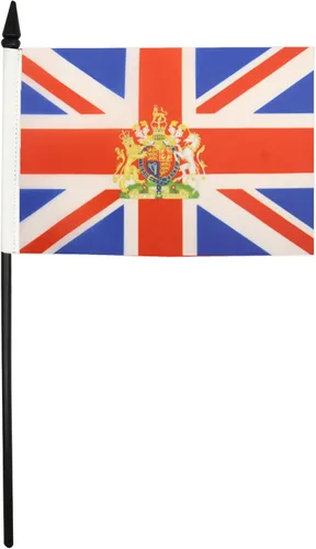 Miniatura 2 de United Kingdon Coat of arms Table Flag 5'' x 8'' - UK - British - England Desk Flag 21 x 14 cm - Black plastic stick and base - AZ FLAG Escudo