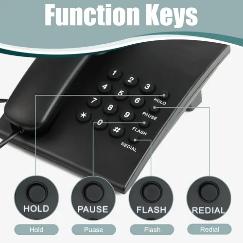 Miniatura 6 de Lativu Teléfono fijo telefónico, simple teléfono de oficina de negocios, teléfonos fijos con cable para el hogar/oficina/hotel, uso de teléfonos