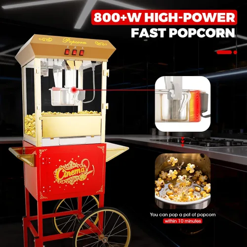 Miniatura 3 de Máquina de carrito de palomitas de maíz de 16 onzas sobre ruedas, máquina de palomitas de maíz de 850 W para 64 tazas de palomitas de maíz por lote