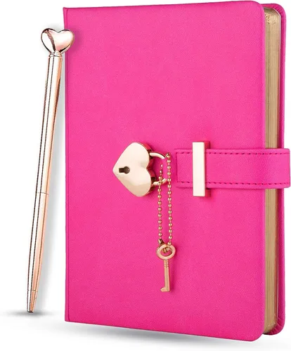 Miniatura 8 de Agenda personalizada con cerradura y llave para niñas, tamaño B6 de 5.3 x 7 pulgadas, 290 páginas con bordes dorados, cierre de corazón dorado
