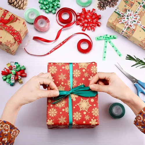 Miniatura 2 de Cintas de Navidad para envolver regalos, 60 yardas, cinta de grogrén plateado y dorado con purpurina para corona de Navidad, lazos y decoración