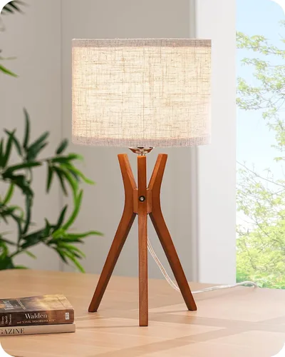 Miniatura 10 de EDISHINE Lámpara de mesa de ratán de 17.5 pulgadas, lámpara de noche de madera con pantalla tejida de cuerda de papel hecha a mano, lámpara