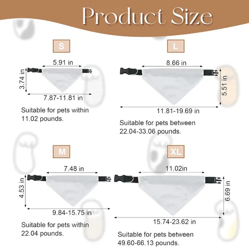 Miniatura 2 de 4 unidades de collar triangular blanco para perro, bandana para perro con hebilla ajustable sublimación en blanco, bandanas para perros y gatos, S