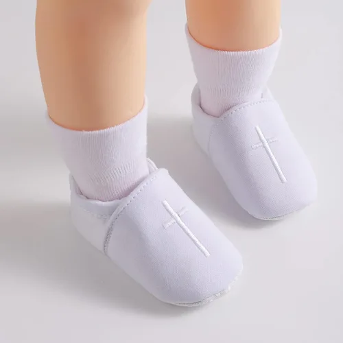 Miniatura 3 de KESICI Zapatos de bautismo para bebés niños y niñas, zapatos de bautizo blancos para recién nacidos con cruz bordada para bebés niños y niñas