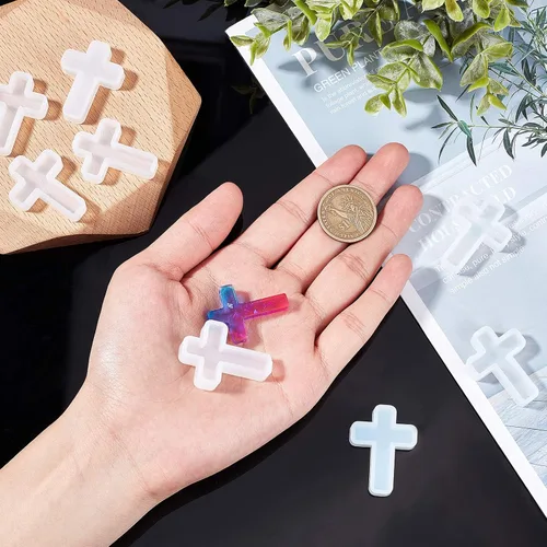 Miniatura 3 de arricraft 10 moldes de resina de silicona cruzados, moldes de resina epoxi de 1.5 x 1 pulgada, molde de fundición de crucifijo para collares, Cruz