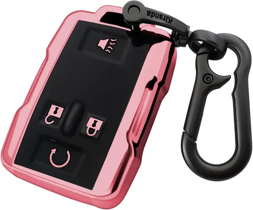 Miniatura 12 de Kirsnda Funda para llavero Chevrolet con hebilla de metal, carcasa de TPU suave para llave/piel, 4 botones para GMC chevy Colorado Silverado Azul