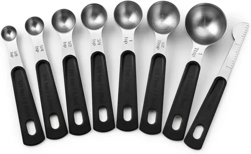 Spring Chef Juego de 8 cucharas medidoras magnéticas de acero inoxidable con nivelador, cucharadita redonda de metal y cucharadas medidoras,